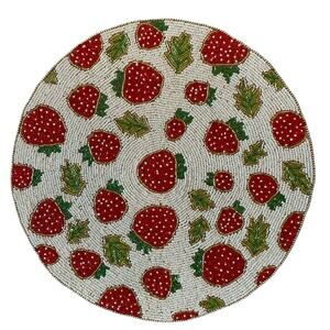 Bungalow Hand Beaded Strawberry Placemat 15" Summer Fruit Pop of Color NEW